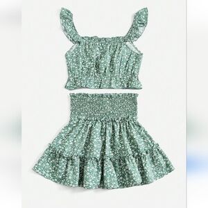 💚5/$25 Ditsy Floral Smocked Two-Piece Set Skirt & Matching Crop Top Size 14 XXL